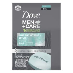 Dove Men+Care 3-in-1 Hand & Body + Face + Shave Bar Relaxing, Blue Eucalyptus, 3.75 oz (8 Bars)