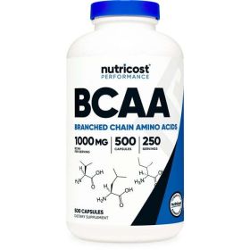 Nutricost BCAA 1000mg, 500 Capsules (250 Serv), Branched Chain Amino Acids